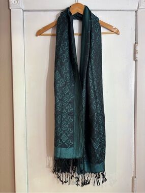 Louis Vuitton Teal and Black Monogramed Scarf